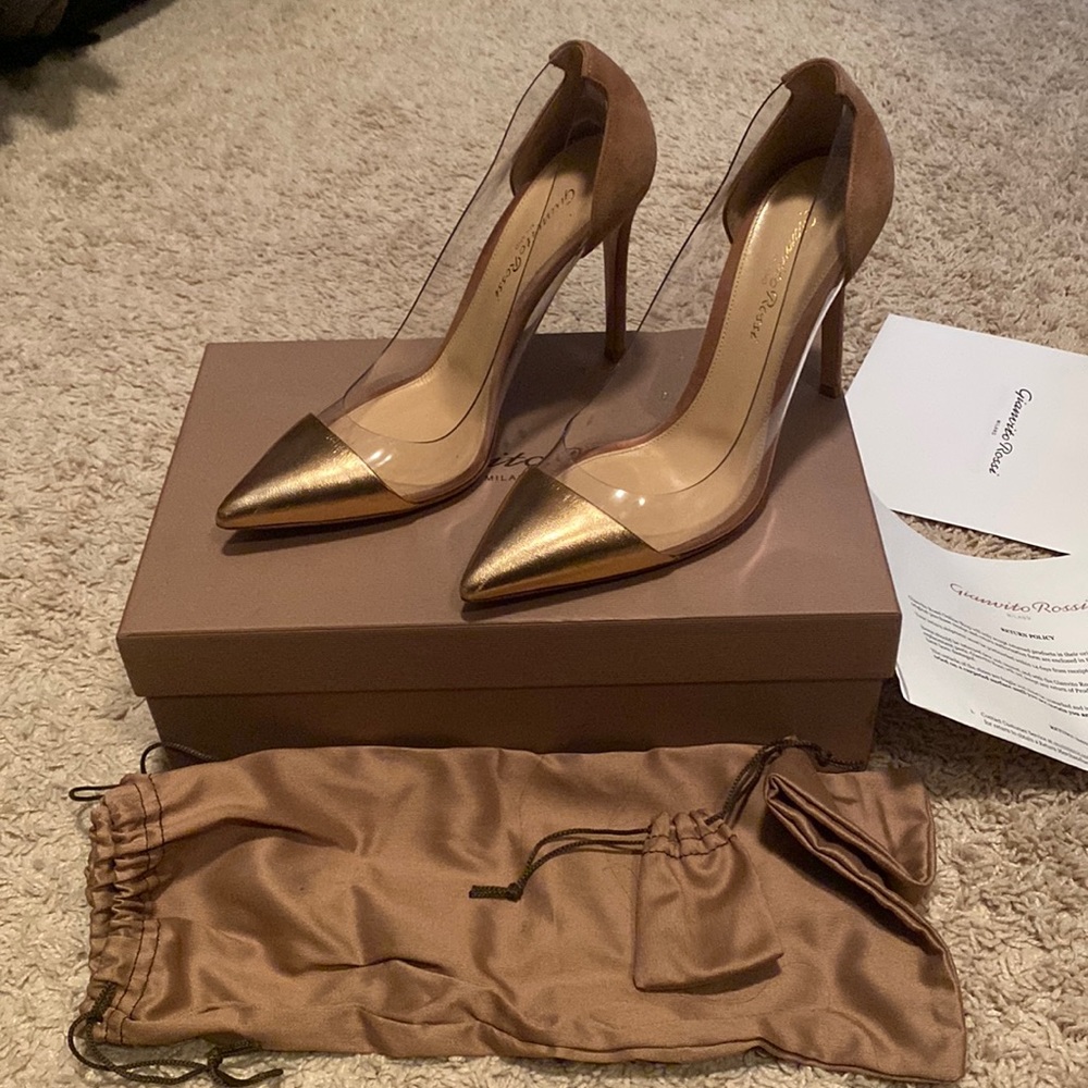Gianvito Rossi Brown and Gold Heels